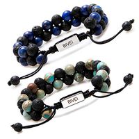 Bivei 2pcs Lava Stone Bead Adjustable Hand Woven Braided Gemstone Essential Oil Diffuser Bracelet for Couples Best Friends(Lapis Lazuli+Variscite)
