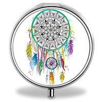 Medicine Pill Boxes Dream Catcher Unique Round Portable 3 Compartment Metal Pocket Pill Bottle
