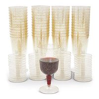 Gold Glitter Plastic Wine Glasses (7 oz, 50 Pack)