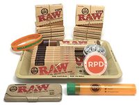 Bundle - 22 Items - RAW Rolling Paper, Pre-Rolled Tips, Paper Case, Mini Rolling Tray and Roller with RPD Grinder, Kewl Tube and Bracelet