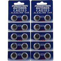 Powertron AG10 / LR55 / LR1130 Alkaline Button Cells, 1.5V, 20 cells