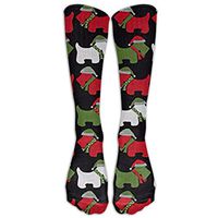 GUYEUD Jingle Scottie Dogs Black Women's Knee High Funky Socks Winter Over The Knee High Socks