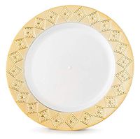 Set of 40 Disposable Dinner Plates Bundle Combo | Premium Quality Firm White Plastic | Elegant Gold Designed Rims | Bulk Qty 20x 10.25'' Dinner Plates + 20x 7.25'' Salad Plates
