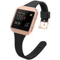 YiJYi Slim Bands Compatible with Fitbit Blaze,Thinner Soft Silicone Band with Metal Frame Replacement Wristband for Women Men Small Large (Large(6.3"-8.3"), Black/Rose Gold Frame)