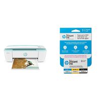 HP DeskJet 3755 All-in-One Compact Printer with Wireless Printing - Seagrass Accent (J9V92A) with Instant Ink Prepaid Card for 50 100 300 Page per Month Plans (3HZ65AN)