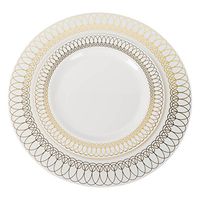 60-Pack of Luxury Disposable Plastic Plates for Upscale Parties- 30x10.25" inch Dinner Plates/ 30x 7.5" Dessert/Salad Plates – Lace Trim Designs in Gold, Silver and Rose Gold– Exquisite (Gold)
