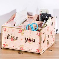 T-ZJHC Tissue Box Remote Control Storage Box Living Room Creative Coffee Table European Wood Multi-Function Tray Home, Vertical Version of Small Spring Flowers