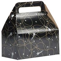 JAM PAPER Gable Gift Box with Handle - Small - 3 1/4 x 6 x 3 - Black Shooting Stars Design - Sold Individually