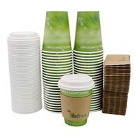 Special Green Grass Design Paper Hot Coffee Cups with Cappuccino Lids and Protective Corrugated Cup Sleeves, 50 Count (Green grass, 12 OZ)