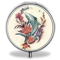 Floral Shark Pill Case, Round Stainless Drug Organizer Container Medicine Cover for Pocket Daily&Weekly