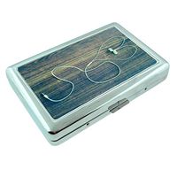 Headphones Heart Em1 Hip Silver Cigarette Case Id Holder Metal Wallet 4" X 2.75" RFID Protection