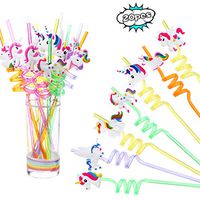 Unicorn Pattern Straw 20 Pieces 10 Styles Disposable PP Drinking Creative Loop Straws Decorative for Party Table by CCINEE