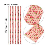 Biodegradable Paper Straws Summer Fruit Style - Box of 250 - Decorative Strawberry Paper Sticks for Juice, Lollipop, Cake Pop, Yogurt Shake