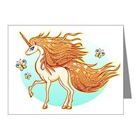 Note Cards (10 Pack) Golden Sparkle Unicorn with Butterflies