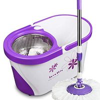 Xiaochongshan Microfiber Spin Mop & Rolling Bucket Set Household Kitchen Bathroom Floor Cleaning System，Mop bucket set (Color : Purple, Size : 45x27x25cm)