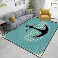 Bigdatastore Anchor Solid Carpet, Vintage Style Anchor Design with Wave Water Color Antique Nostalgic Sea Sign, Durable Carpet Area Rug - Living Dinning Room Bedroom Rugs and Carpets(2'x 3')