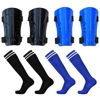 Vankcp 2 Pair Soccer Shin Pads and Long Sleeve Soccer Socks, Breathable Adjustable Football Guards Board Gear for 5-15 Years Old Kids, Teenagers