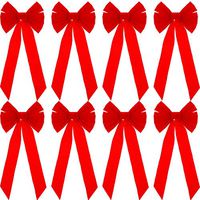 Tantuo 8 Pieces Christmas Red Velvet Bows Holiday Wreath Bow Large Gift Bows with 6 Loop for Christmas Decoration (20 Inch)