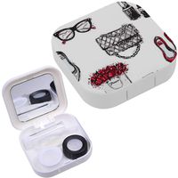 Portable Contact Lens Case Box Travel Kit Mirror + Bottle + Tweezers Container Holder [ Graphic Fashion ]