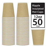 Disposable Ripple Insulated Cup - 12oz 50 Pack Kraft Brown - Hot Beverage Drinking Cups - Insulated Corrugated Cups (50 Count, 12oz, Kraft)