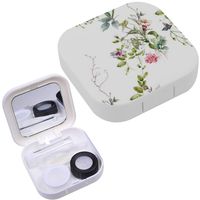Portable Contact Lens Case Box Travel Kit Mirror + Bottle + Tweezers Container Holder [ Watercolor Leaf Flowers ]
