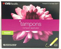 CVS Health Tampons Compact Applicator, Super, Pack of 2 x 18 Unscented Tampons.
