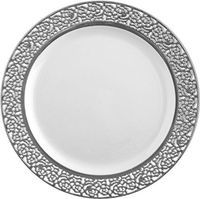Inspiration 9" White w/ Silver Lace Luncheon Plastic PlatesCase of 120