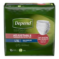 Depend Adjustable Incontinence Underwear, Maximum Absorbency, L/XL, 32 Count (2 Packs of 16)