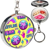 Portable Metal Pill Organizer Keychain Case Stash Box with 3 Compartments for Medicine Vitamin (Vaporwave Patches Stickers)