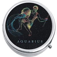Aquarius Zodiac Stars Medicine Vitamin Pill Box