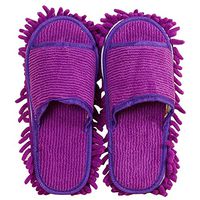 Ozzptuu Simple Comfortable Open Toe Dust Mop Slippers Floor Cleaning Tool Microfiber Detachable Washable Cleaning Slipper for Women Men (Purple, Women 7-10/Men5-8)