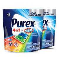 Purex 4-in-1 + Clorox2 Laundry Detergent Pacs, Original Fresh, 45 Count, Pack of 2, 90 Total Loads