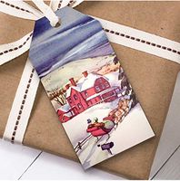 Vintage Traditional House and Sleigh Christmas Gift Tags (Present Favor Labels)