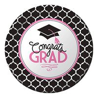 Creative Converting 18 Count Sturdy Style Paper Lunch Plates, 7", Glamorous Grad, Black/White/Pink