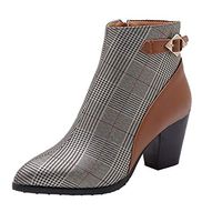 SUIKI Boots for Women Winter Ankle Chunky Heels Boot Stitching Color Zipper Ladies Mid-Calf Booties Footwear