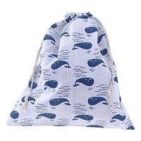 HuntGold Drawstring Storage Bag Travel Fresh Whale Printed Cotton Linen Jewelry Gifts Organizer Pouch 26.5x29 cm