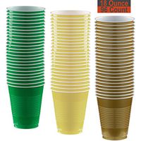 18 oz Party Cups, 96 Count - Festive Green, Light Yellow, Gold - 32 Each Color
