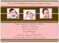 Style in Three Pink & Brown 1st Birthday Invitations - Set of 20
