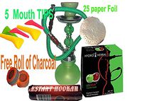 1 Hose Hookah Neon, Two Styles to Choose from 12" Height, Cute Shape Comes with 10 Instant Charcoal, 5 Mouth Tips, 25 foil Paper and Apple Flavor(Style 2, Purple)