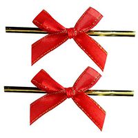 LEFV Twist Tie Bows, 250pcs Ribbon Bowknot for Bakery Cookies Candies Dessert Popcorn Wedding Party Favors Cello Bag Wraping, Red