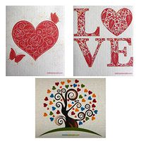 Mixed Love Set of 3 Swedish Dishcloths (One of Each Design) | ECO Friendly Absorbent Cleaning Cloth | Reusable Cleaning Wipes