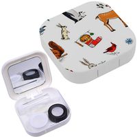 Portable Contact Lens Case Box Travel Kit Mirror + Bottle + Tweezers Container Holder [ Deer Squirrel Christmas ]