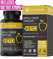 Apple Cider Vinegar Capsules with Mother + Keto Diet Pills, BHB Salts with MCT Oil, Includes 100 Ketone Test Strips, Exogenous Ketones for Instant Keto, Use Fat for Energy, Boost Metabolism Men, Women