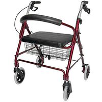 DMI Rollator Walker with Extra Wide Seat and Backrest, Adjustable Handle Height, Removable Storage Basket and a Durable Lightweight Frame that Easily Folds while Supporting up to 375 pounds, Burgundy