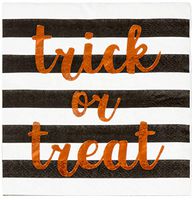 Cocktail Napkins - 50-Pack Luncheon Napkins, Disposable Paper Napkins Halloween Party Supplies, 3-Ply, Trick or Treat with Black and White Stripes Design, Unfolded 10 x 10 Inches, Folded 5 x 5 Inches