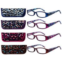 EYEGUARD Reading Glasses 4 Pairs Quality Spring Hinge Stylish Leopard Designed Womens Glasses for Reading 4 Colors