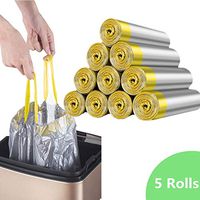 Drawstring Garbage Bags, Thick Durable Leak-Proof Trash Bags, 3-5 Gallon Strong Rubbish Bags Wastebasket Liners for Home, Office 75 Counts/5 Rolls (Silver)
