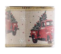 Classic Red Pickup Truck Christmas Burlap Decorative Ribbon - 2.5 in x 9 ft (DIY, Crafting, Wreath Making, Bows, Decorating, Gift Wrapping)