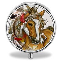 Compact 3 Compartment Medicine Case, IMLONE Customized Dream Catcher Horse Pill Organizer Metal Pill Box Pill Container for Purse, Travelling and Daily Needs