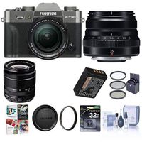 Fujifilm X-T30 Mirrorless Camera Charcoal Silver with XF 18-55mm f/2.8-4 R Lens & XF 35mm F/2R WR Lens Black - Bundle with 32GB SDHC Card, 58mm Filter Kit, 43mm UV Filter, Cleaning Kit, Software